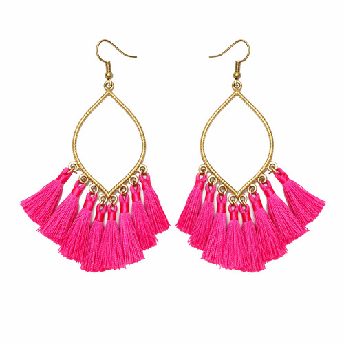 Boho hot pink tassel dangle - pink,